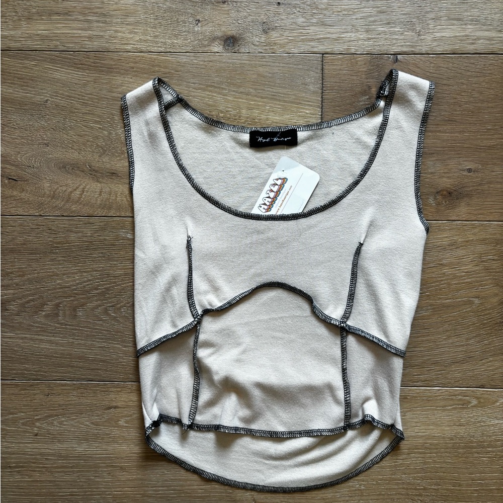 Cream Tank Top with Black Detailing